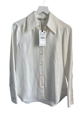Zara Ecru Silky Button-Up Shirt
